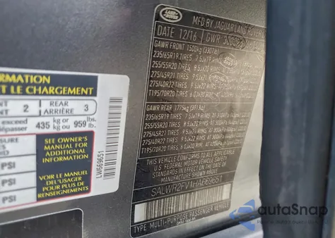 2017 Land Rover Range Rover Sport Hse z USA, uszkodzony, nr VIN SALWR2FV1HA669651